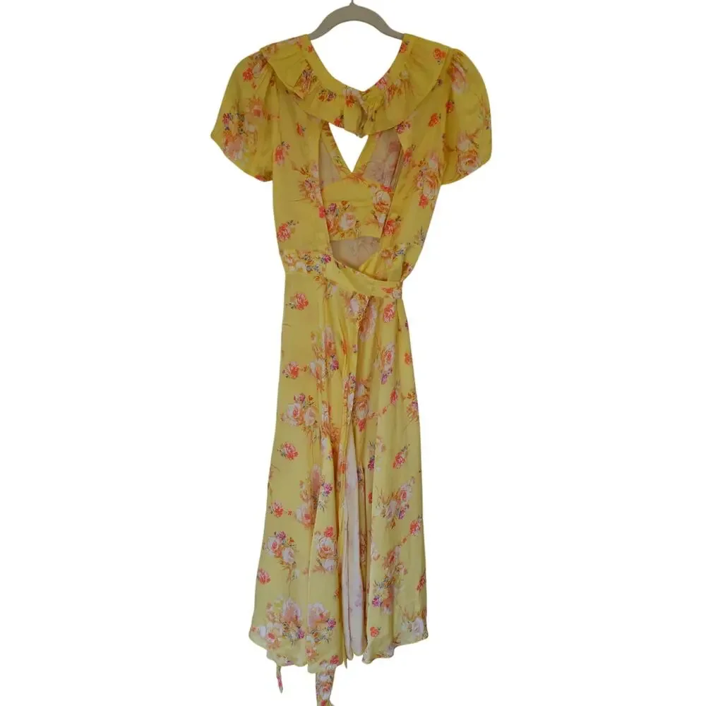 By TiMo Yellow Floral Wrap Style Midi Dress - Picture 2 of 7